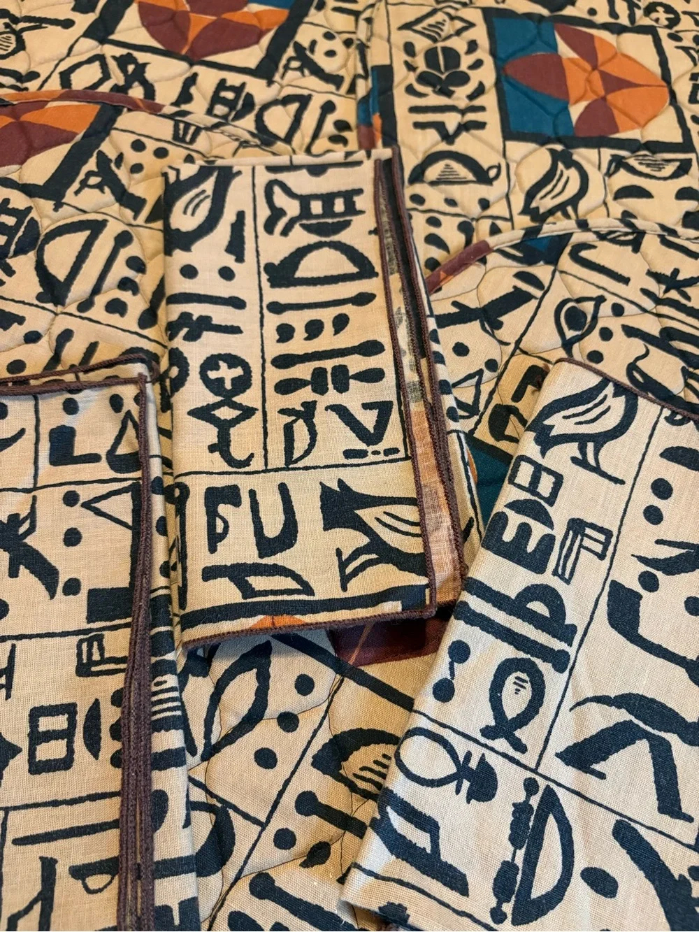Vintage Aztec Tribal Geometric Quilted Placemats & Napkins Set of 4 Romatch